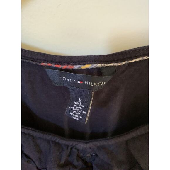 Tommy Hilfiger Tank Blouse Womens M Dark Blue Ruffle Gold Sequin Round Neck - Picture 4 of 6